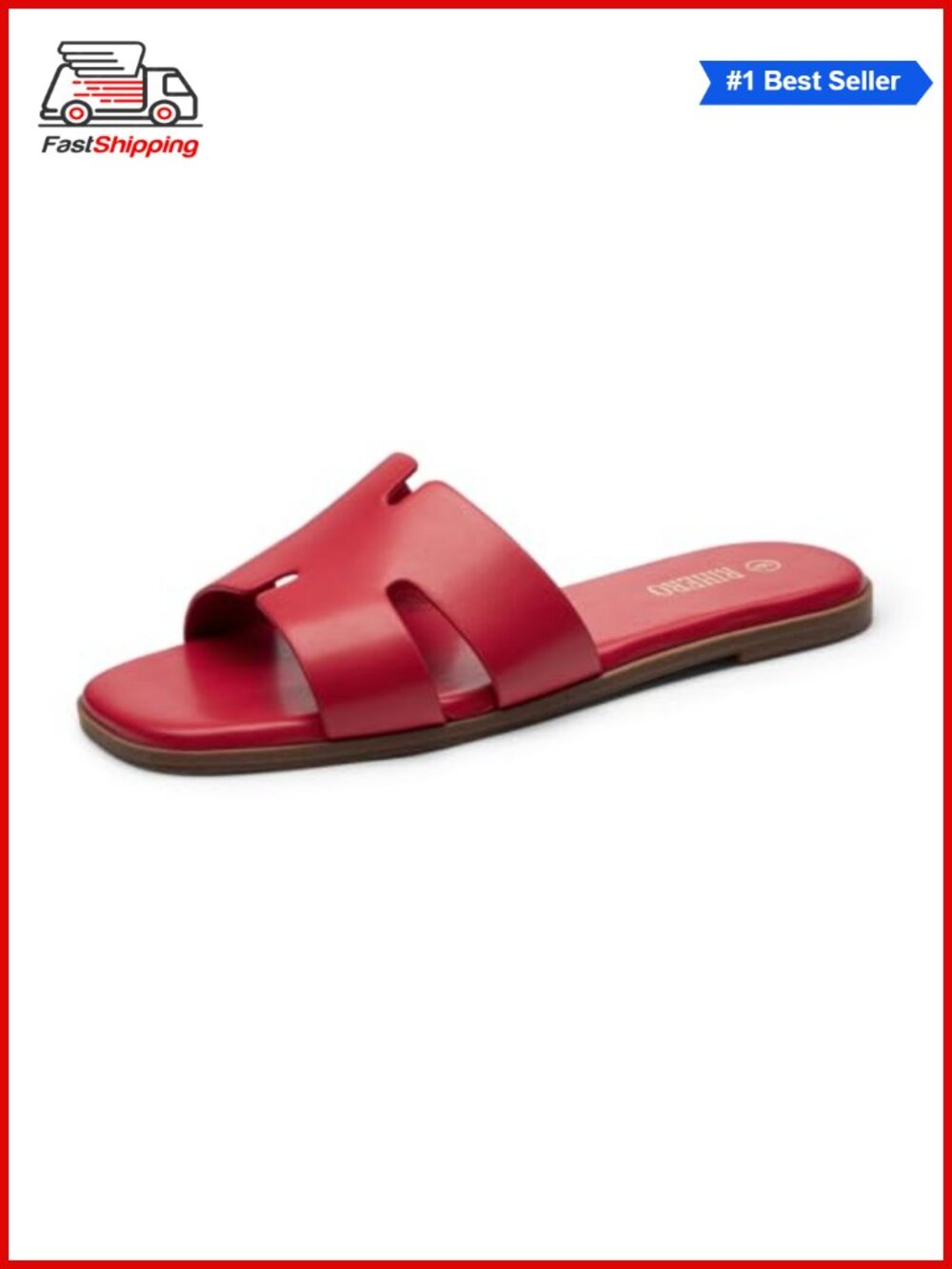 Women's Flat Slide Sandals Square Toe Slip On PU Comfortable Casual Summer